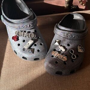 Black Glitter Crocs with Jibbitz